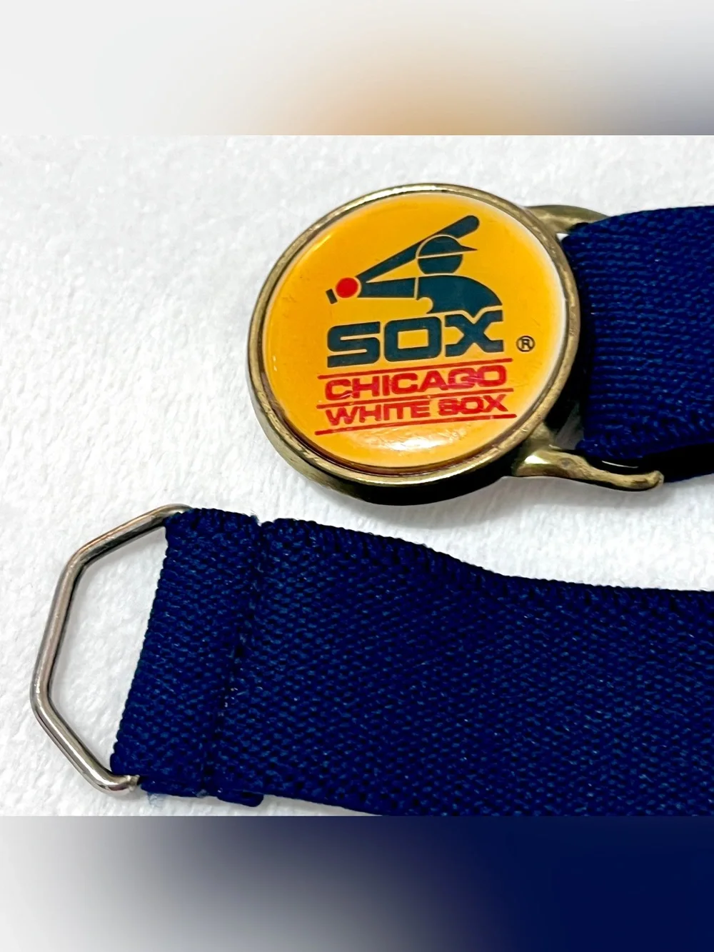 Vintage 80s Lee N.Y.C. Navy Blue Elastic Stretch Belt Gold Clasp Buckle Hardware